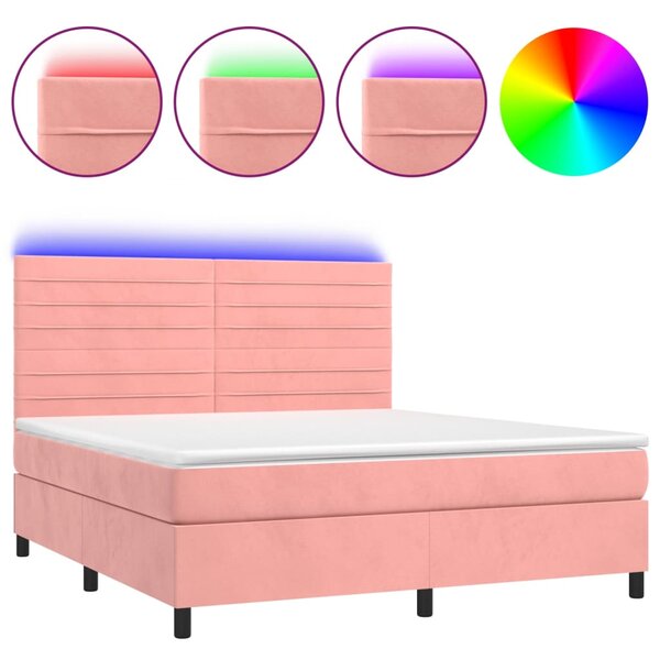 vidaXL Sommier à lattes de lit avec matelas LED Rose 160x200cm Velours