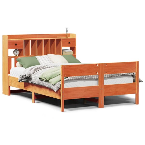vidaXL Lit bibliothèque sans matelas cire marron 140x200 cm pin massif