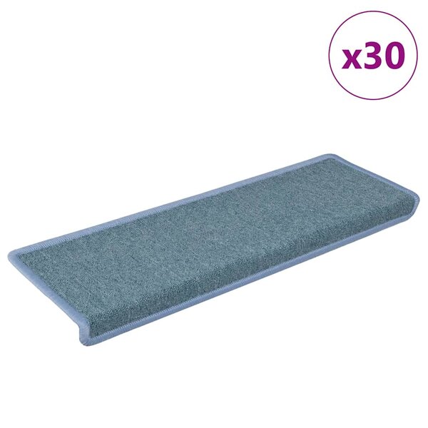 vidaXL Tapis d'escalier 30 pièces 65 x 21 x 4 cm Bordure rectangulaire bleu marine