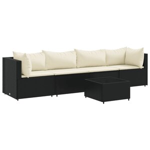 vidaXL Salon de jardin 5 Pièces avec coussins Noir Résine tressée