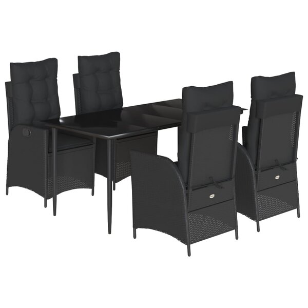 vidaXL Ensemble à manger de jardin coussins 5Pièces Noir Résine tressée