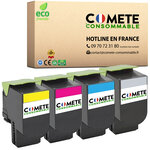 802 - 4 toners compatibles pour Lexmark CX310 CX410 CX510 Noir Cyan Magenta Jaune - COMETE