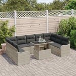 vidaXL Ensemble de canapé de jardin 10 Pièces Gris clair Poly rotin