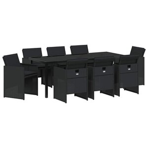 vidaXL Ensemble de salle à manger pour jardin 9 Pièces Noir polyrotin