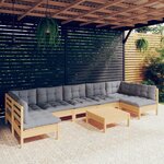 vidaXL Salon de jardin 8 Pièces avec coussins gris Bois de pin massif