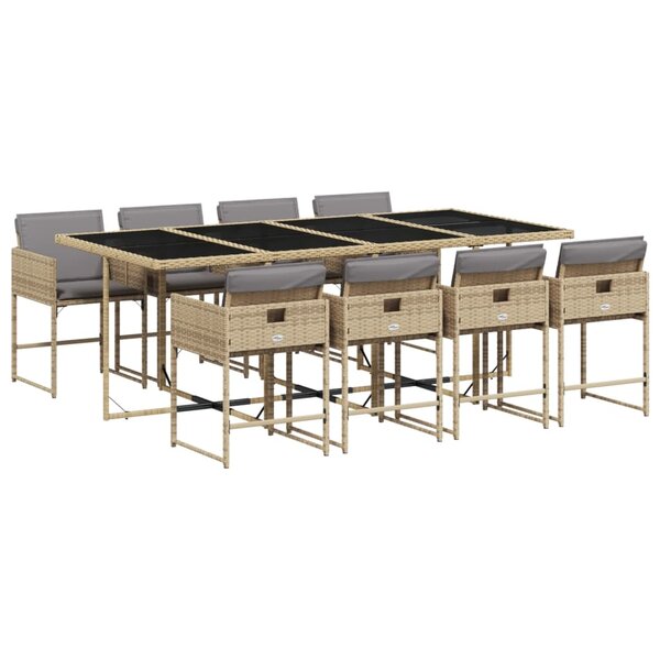 vidaXL Ensemble à manger de jardin et coussins 9 Pièces mélange beige