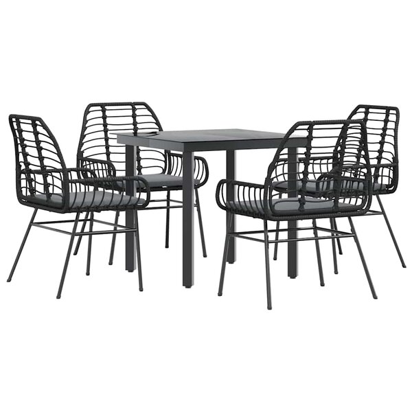 vidaXL Ensemble à manger de jardin et coussins 5 Pièces noir rotin verre