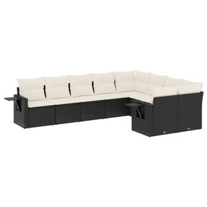 vidaXL Salon de jardin 9 Pièces avec coussins noir résine tressée