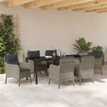 vidaXL Ensemble de salle à manger de jardin 7 pièces avec coussins Gris clair Poly Rattan
