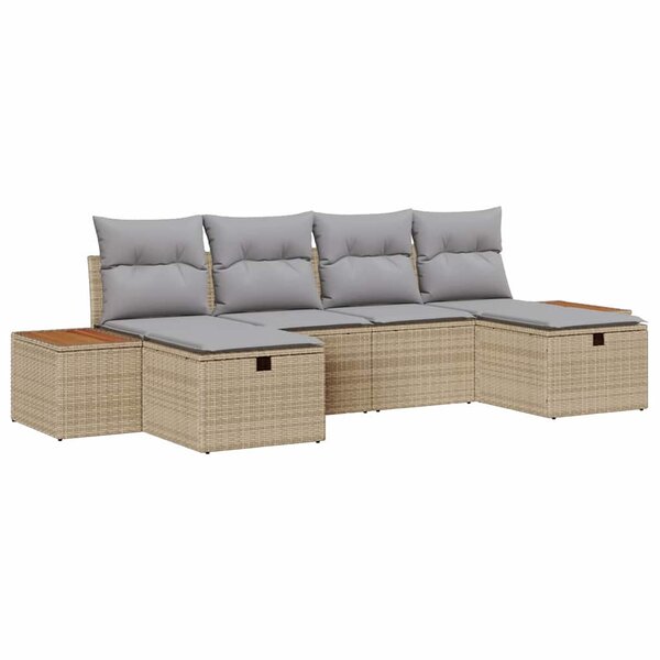 vidaXL Ensemble de canapé de jardin avec coussin 6 Pièces Beige polyrotin