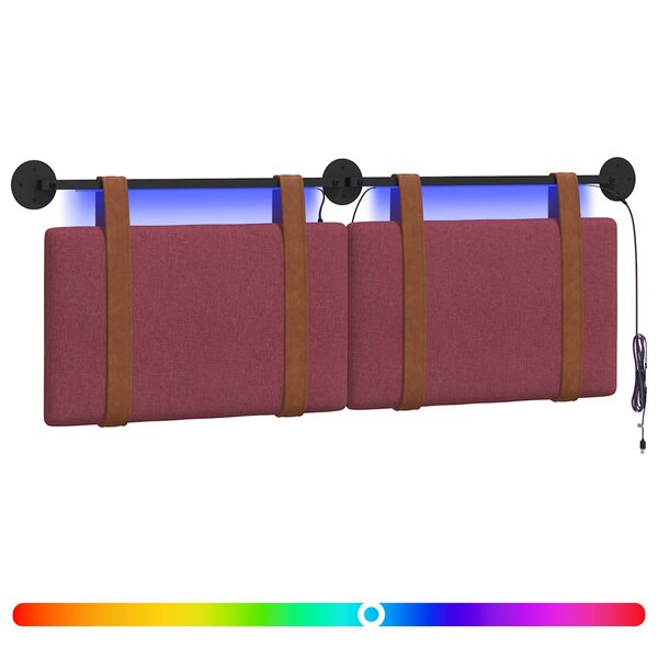 vidaXL Tête de lit suspendue Avec lumière LED Bordeaux PU antique