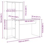 vidaXL Bureau Gris béton 138.5 x 55 x 143 cm Bois d'ingénierie