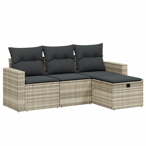 vidaXL Salon de jardin 4 Pièces avec coussins gris clair résine tressée