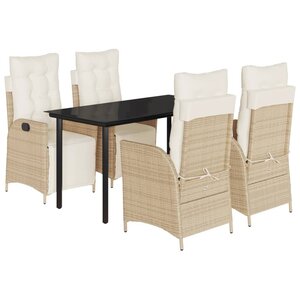 vidaXL Ensemble à manger de jardin avec coussins 5Pièces Beige poly rotin