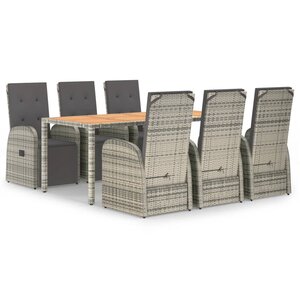 vidaXL Ensemble à manger de jardin et coussins 7 Pièces gris rotin