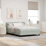 Lit à ressort vidaXL avec matelas Gris clair 140x190 cm Velours