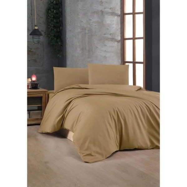 Parure de lit - housse de couette 220 x 240 + 2 taies d'oreiller 60 x 60 coton renforcé - Marron