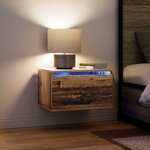 vidaXL Table de chevet murale avec bande LED 2 Pièces Bois Ancien