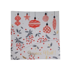 Carte De Voeux - Carte 3 Volets Farandole - Joyeux Noël Gris Rouge Doré