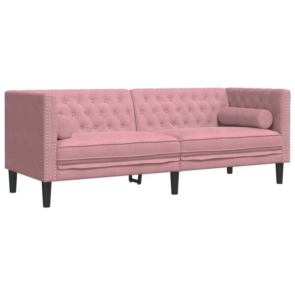 vidaXL Canapé Chesterfield avec traversins 3 places rose velours