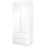 Armoire Image 60A - 2 portes battantes - 2 tiroirs - Blanc Mat - 80 x 191 x 55 cm