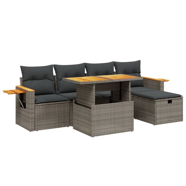 vidaXL Salon de jardin 6 Pièces avec coussins gris résine tressée