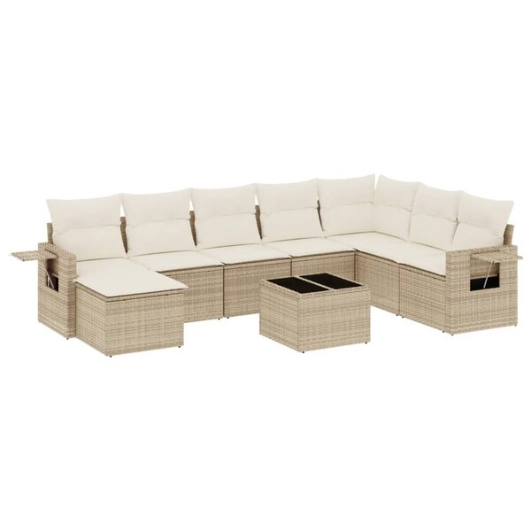 vidaXL Salon de jardin avec coussins 9 Pièces beige résine tressée