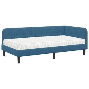vidaXL Cadre de lit d'angle avec matelas Bleu 90 x 200 cm Velours