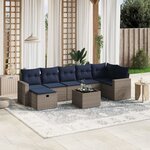 vidaXL Salon de jardin 8 Pièces avec coussins gris résine tressée