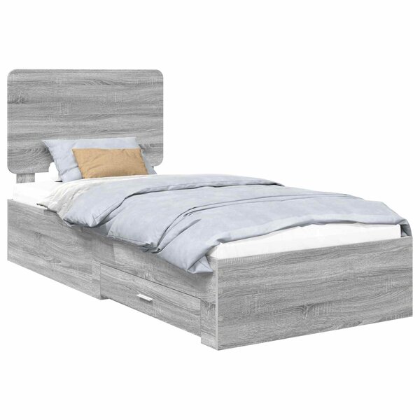 vidaXL Cadre de lit Gris Sonoma 90 x 190 cm Bois d'ingénierie