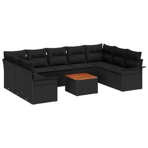 vidaXL Ensemble de canapé de jardin 10 Pièces Noir polyrotin
