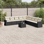 vidaXL Salon de jardin 10 Pièces avec coussins noir résine tressée