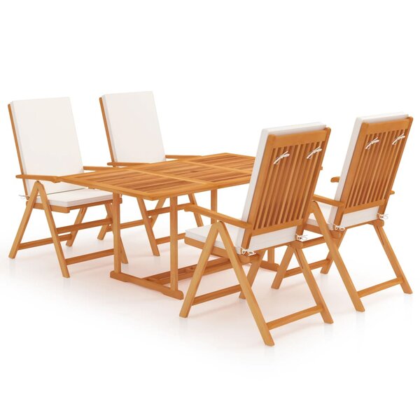 Salon de jardin meuble d'extérieur ensemble de mobilier 5 pièces avec coussins bois de teck massif 02_0016345