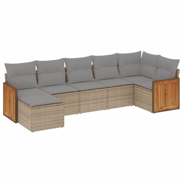 vidaXL Salon de jardin avec coussins 7 Pièces beige résine tressée