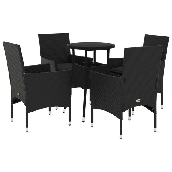 vidaXL Ensemble à manger de jardin et coussins 5 Pièces noir rotin verre