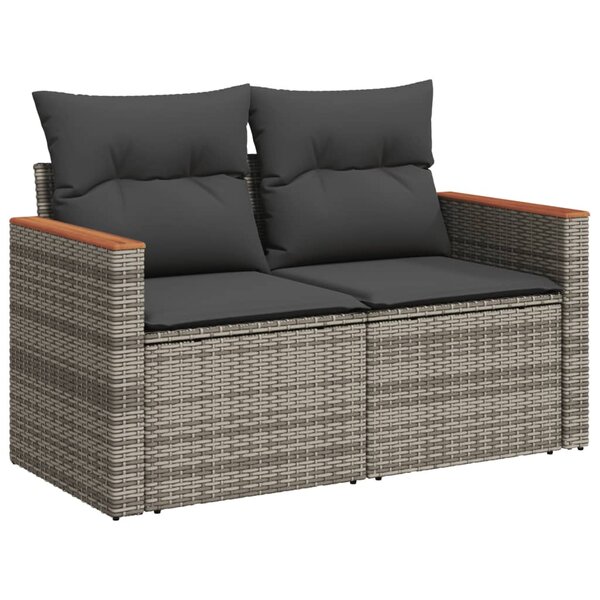 vidaXL Canapé de jardin 2 places avec coussins gris résine tressée