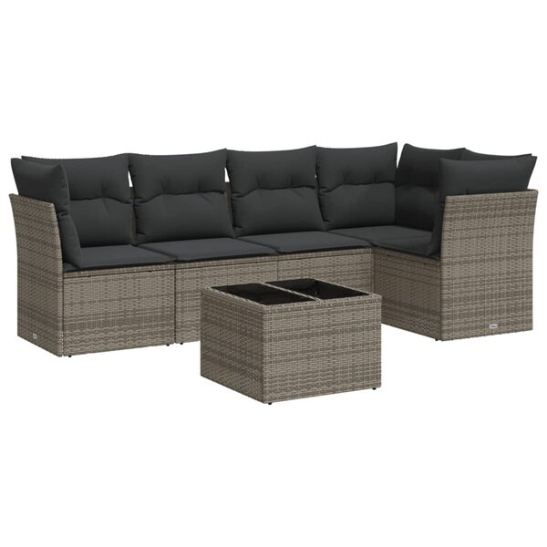 vidaXL Salon de jardin 6 Pièces avec coussins gris résine tressée