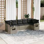 vidaXL Salon de jardin avec coussins 7 Pièces gris clair résine tressée
