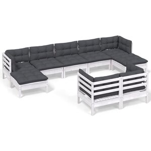 vidaXL Salon de jardin 9 Pièces avec coussins blanc bois de pin massif