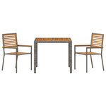 Ensemble de salle à manger de jardin 3 pièces gris en rotin synthétique et acacia