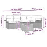 Ensemble de 6 Canapés de Jardin vidaXL avec Coussins en Gris Poly Rattan Acacia