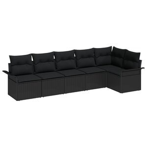 vidaXL Ensemble de canapé de jardin 6 pièces avec coussins noir en poly rattan