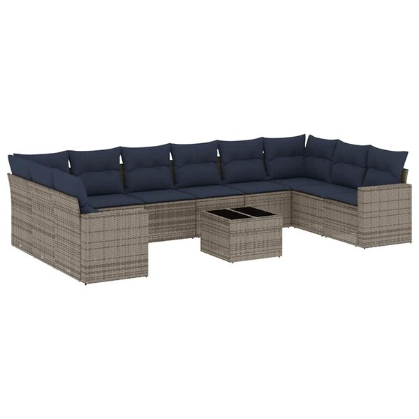 vidaXL Salon de jardin 11 Pièces avec coussins gris résine tressée