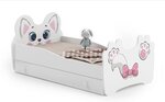 Lit simple enfant  PINK CAT 160 + tiroir de rangement avec matelas