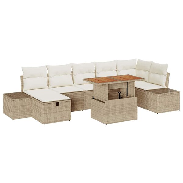 vidaXL Ensemble de canapé de jardin 8 Pièces Beige polyrotin