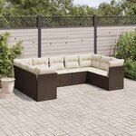 vidaXL Salon de jardin avec coussins 9 Pièces marron résine tressée