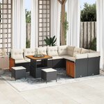 vidaXL Ensemble de canapé de jardin avec coussin 12 Pièces Noir et Crème