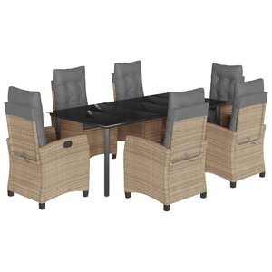 vidaXL Ensemble à manger de jardin coussins 7 Pièces mélange beige rotin