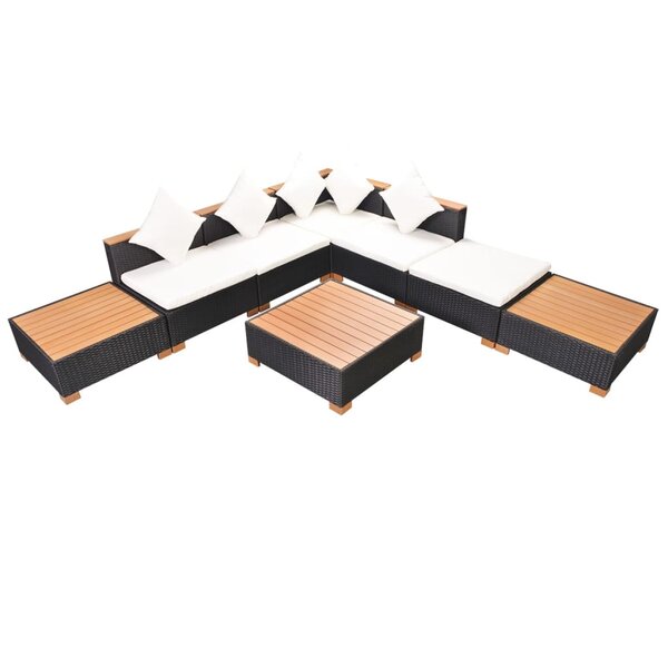 vidaXL Salon de jardin 8 Pièces avec coussins résine tressée noir