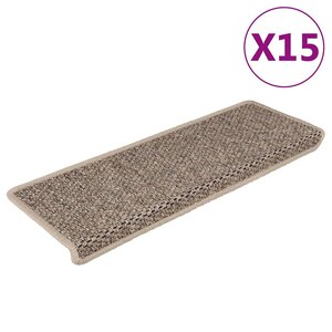 vidaXL Tapis d'escalier autocollants 15 Pièces 65x21x4 cm Beige foncé